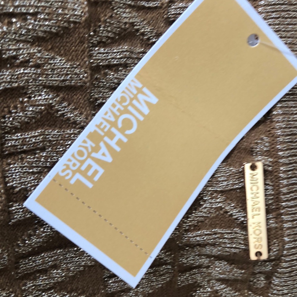 Michael Kors Logo Pencil Skirt Metallic Husk Gold Size M Large NWT - Picture 2 of 3